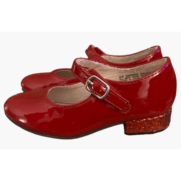Nordstrom Red Patent Glitter Heel Toddler Girls Size 8 Velcro Buckle Closure Dor - Picture 2 of 10